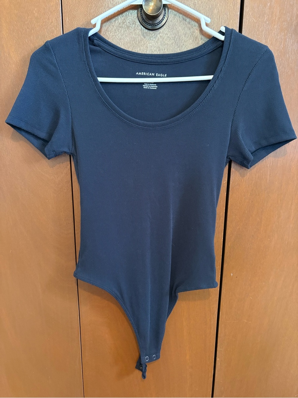 American Eagle Outfitters Gray Short-Sleeve Ribbed Bodysuit